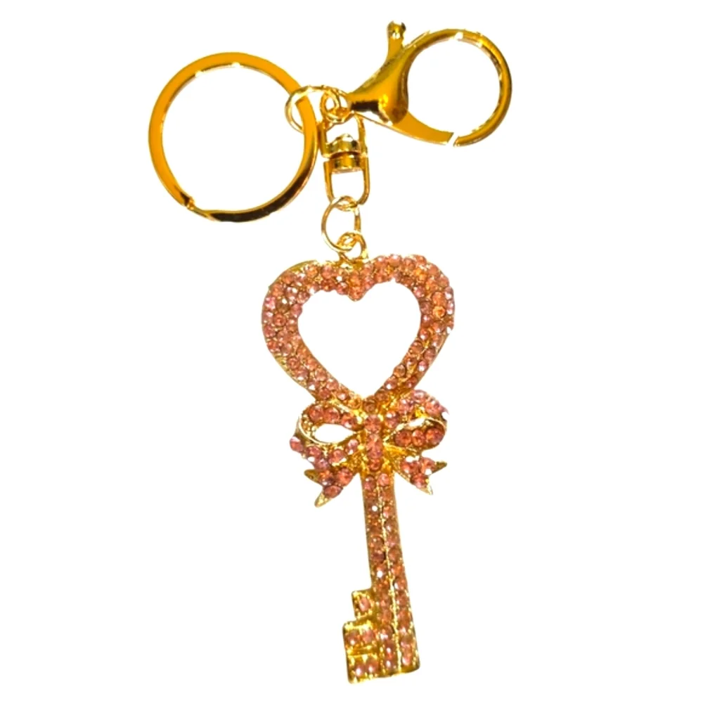 Pink Rhinestone Large Key To Your Heart Purse Charm & Keyring